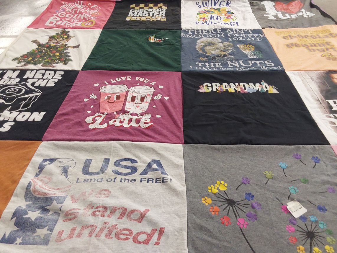 T-shirt quilt with coffee, pets themes by Lysa from IA