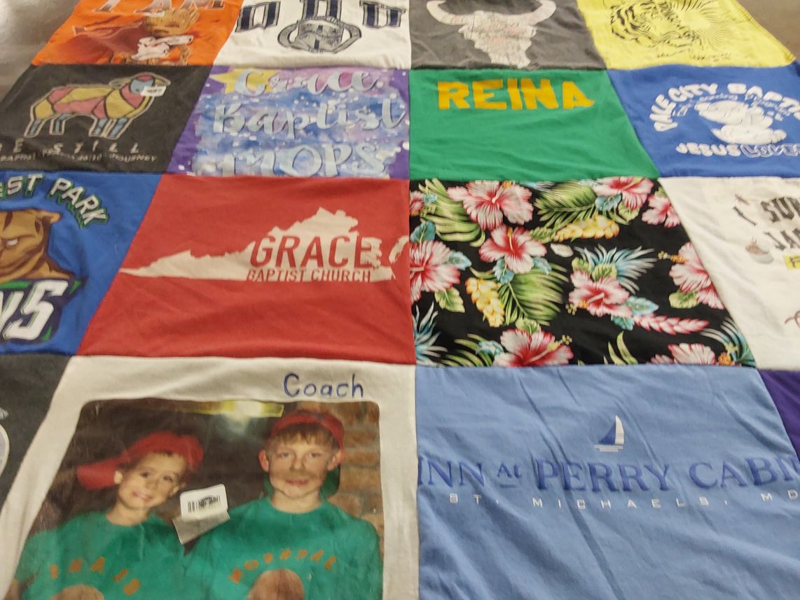 T-shirt quilt with community, faith themes by Steve from VA