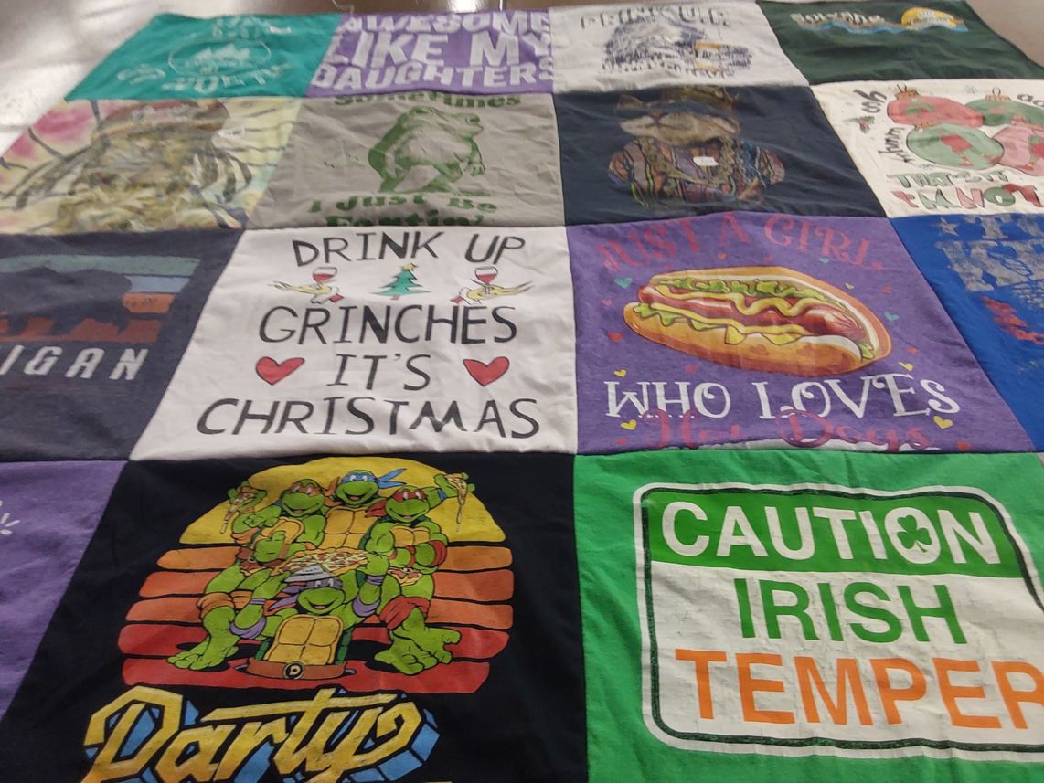 T-shirt quilt with christmas, humor themes by Lysa from IA