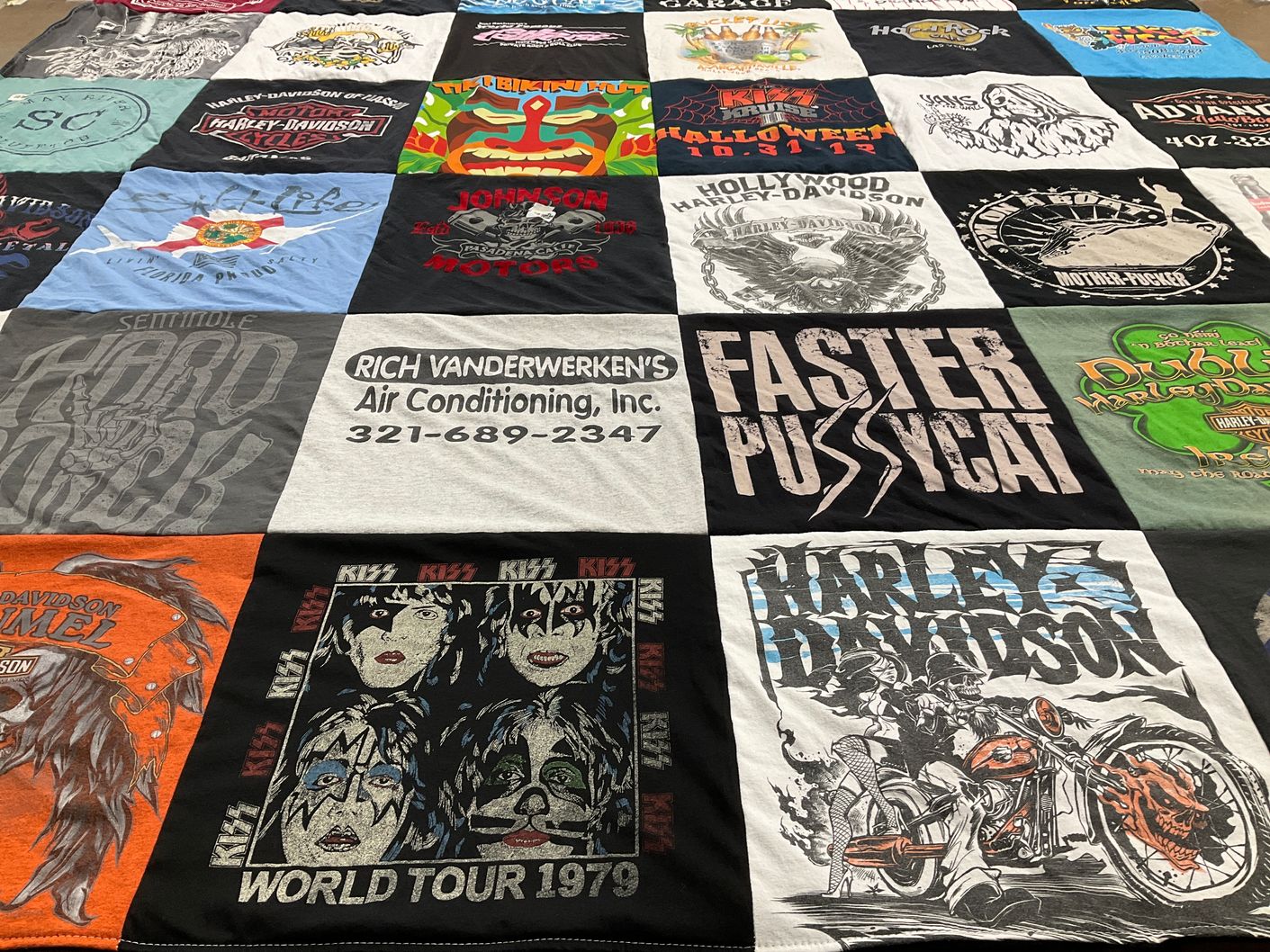 T-shirt quilt with motorcycles, music themes by Valerie from FL