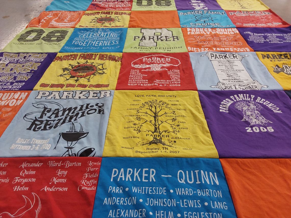 T-shirt quilt with family reunions, heritage themes by adrienne from CA