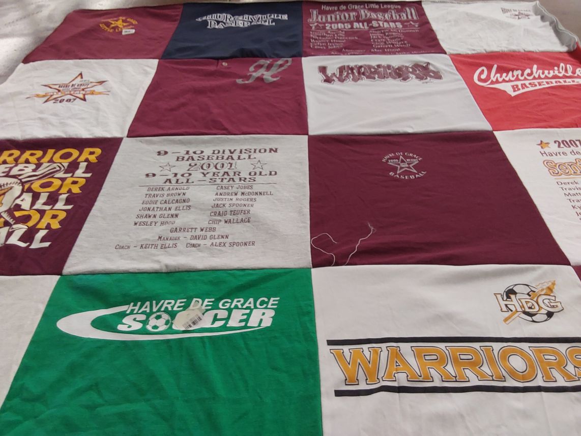 T-shirt quilt featuring havre de grace warriors, churchville baseball by Melissa from MD