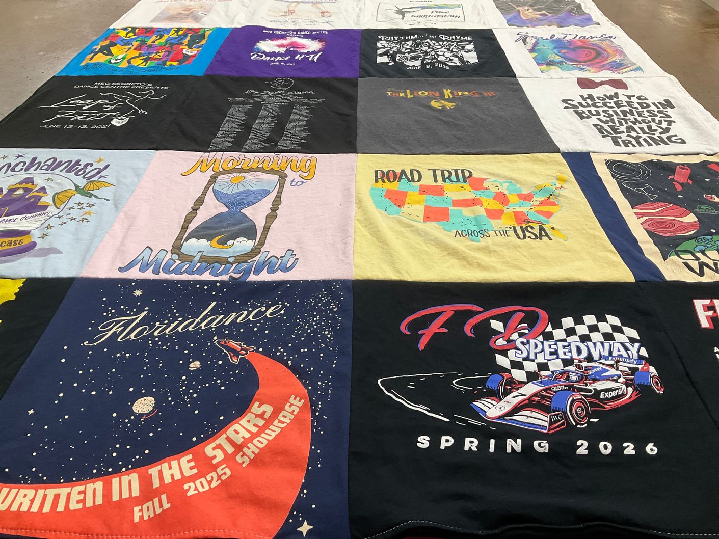 T-shirt quilt with dance, theater themes by Graciela from FL
