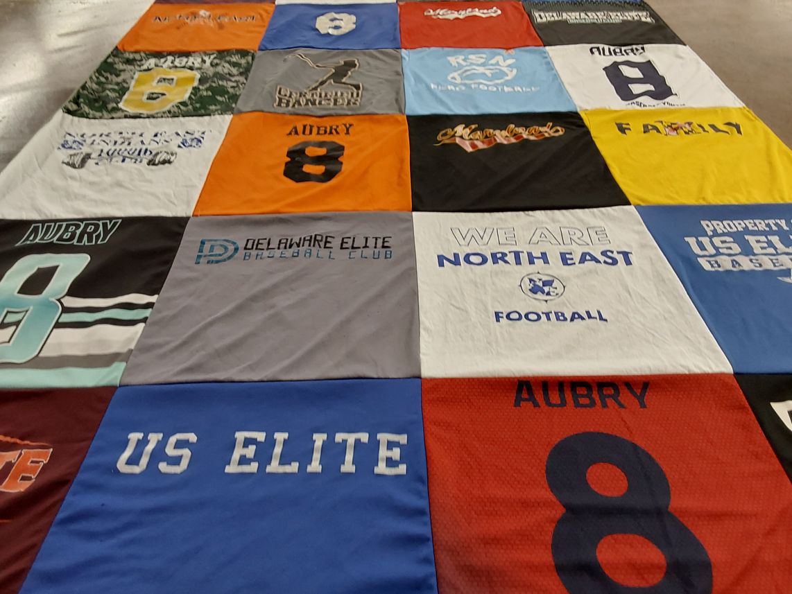 T-shirt quilt with sports, baseball themes by Allison from MD