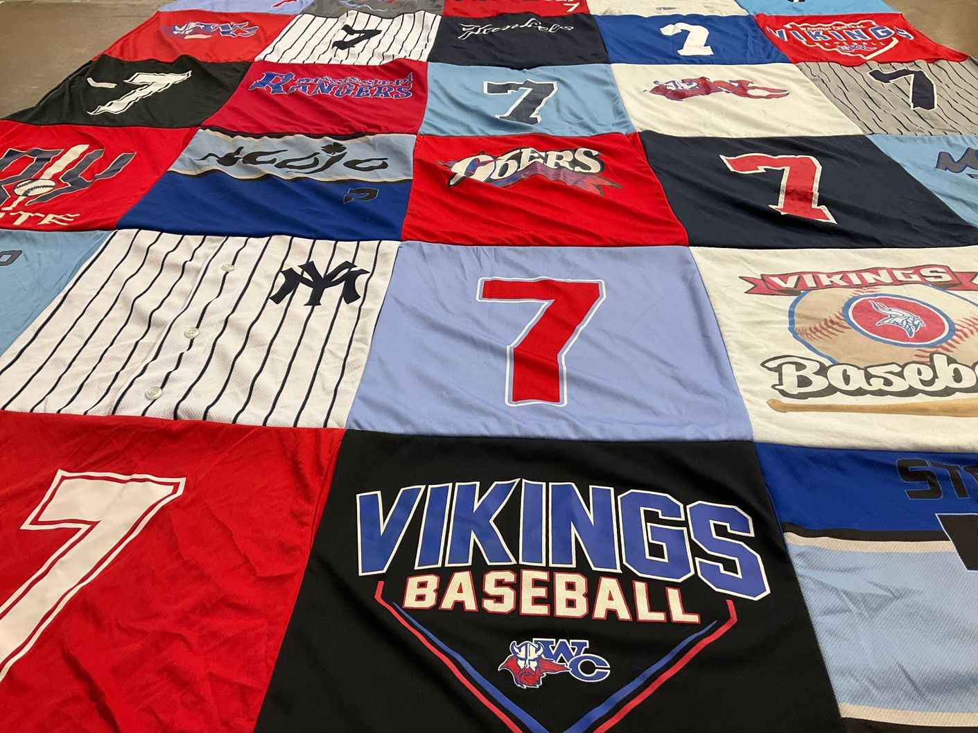 T-shirt quilt featuring vikings baseball by Haley from MS