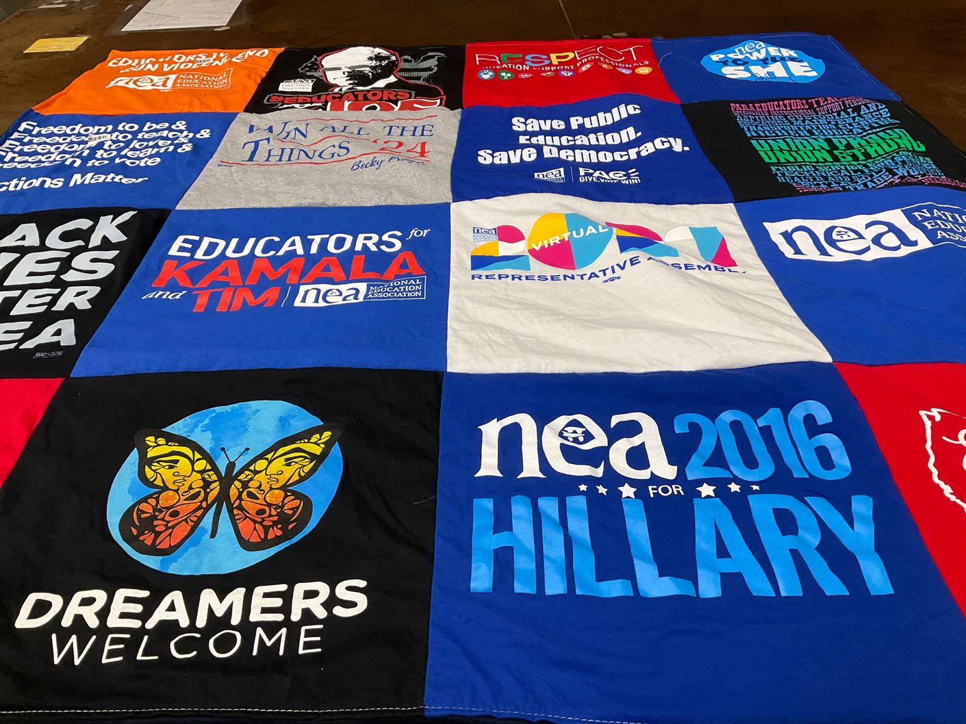 T-shirt quilt with politics, education themes by Karen from MD