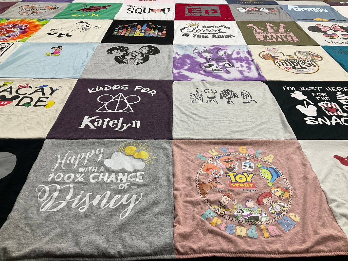 T-shirt quilt with disney, animations themes by Roberta from LA