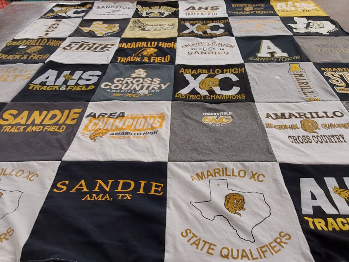 T-shirt quilt featuring amarillo high track and field, amarillo high cross country by Lachelle from TX
