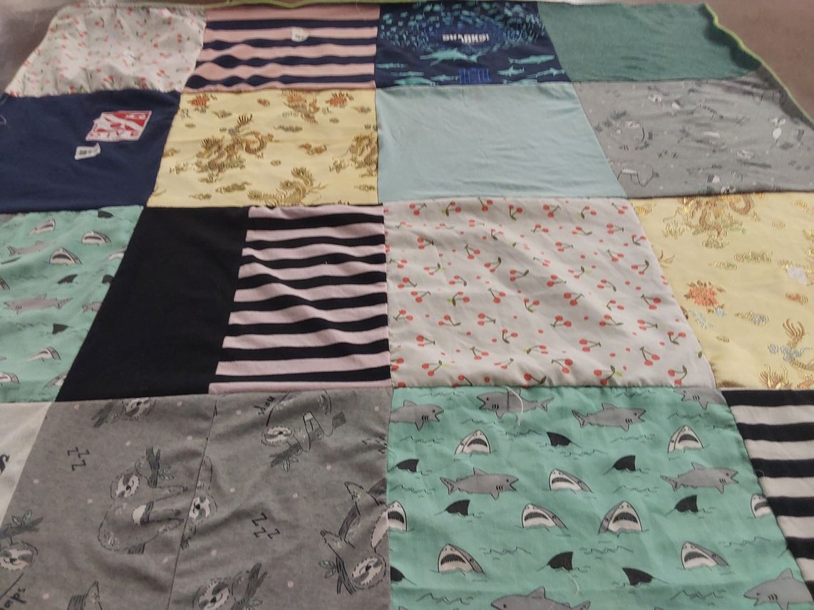 T-shirt quilt with ocean, animals themes by Rebecca from VA