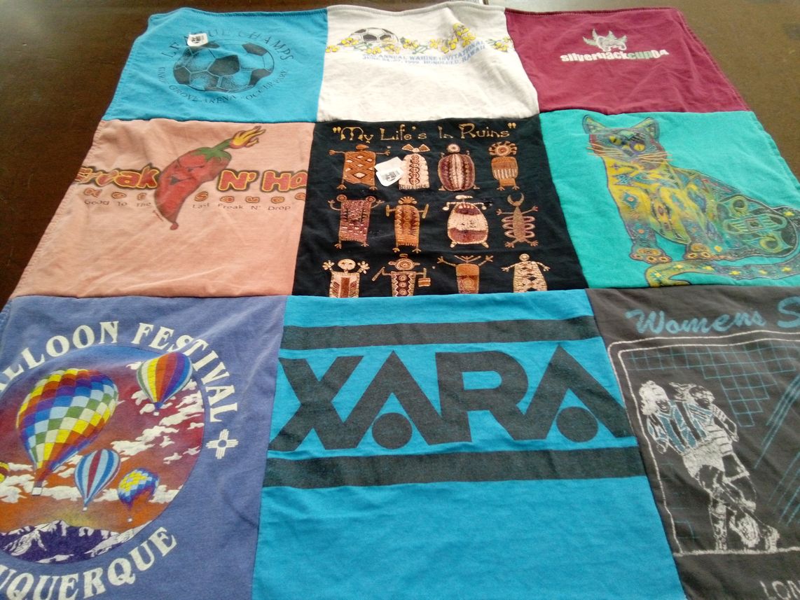 T-shirt quilt with soccer, food themes by Michaela from CA