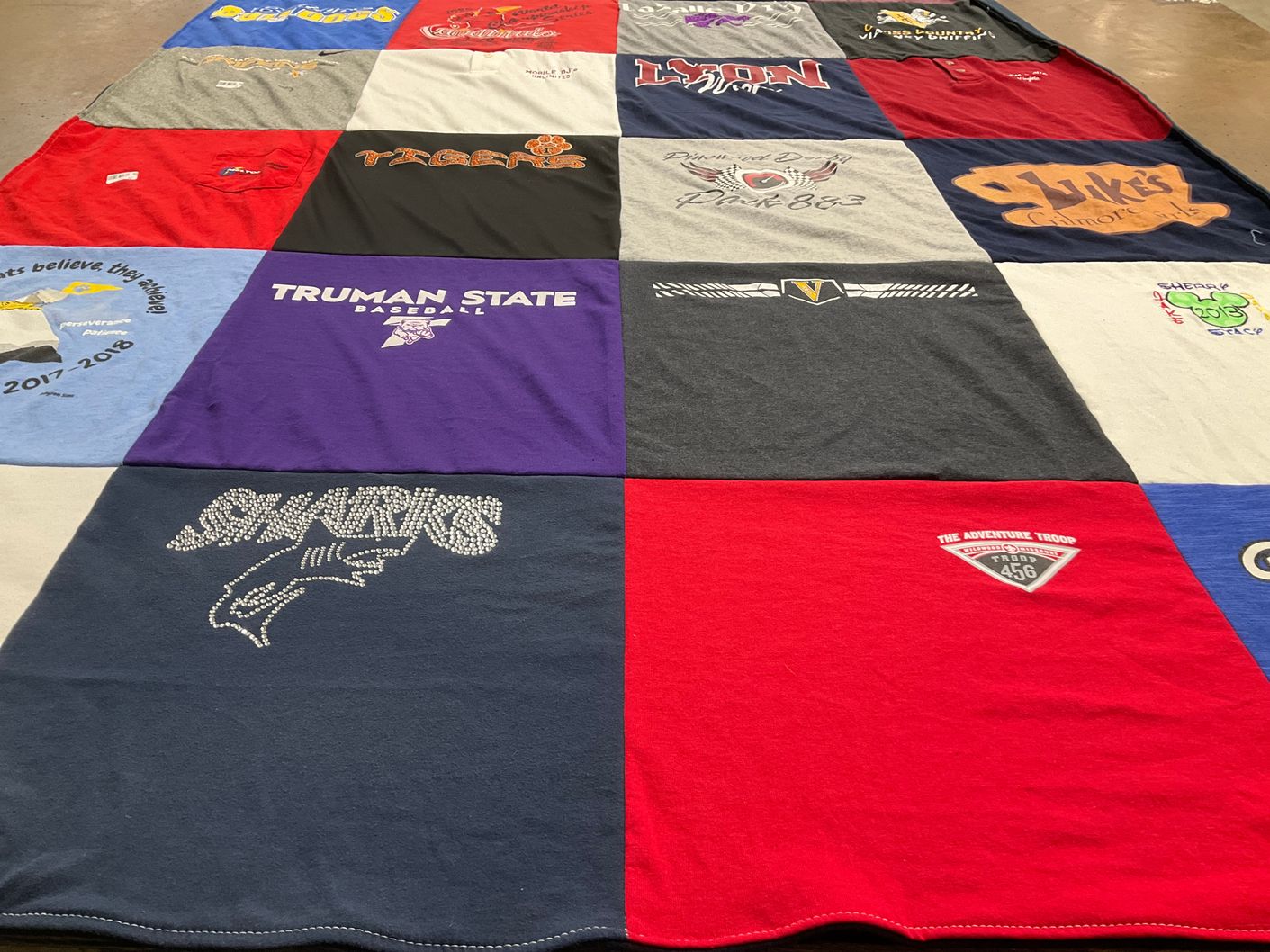 T-shirt quilt featuring sharks by Cheryl from MO