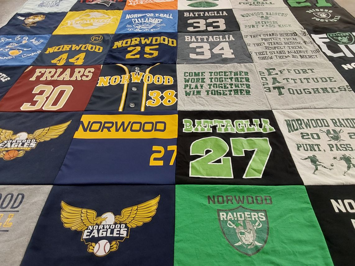 T-shirt quilt featuring norwood eagles, norwood raiders by Barbara from NJ