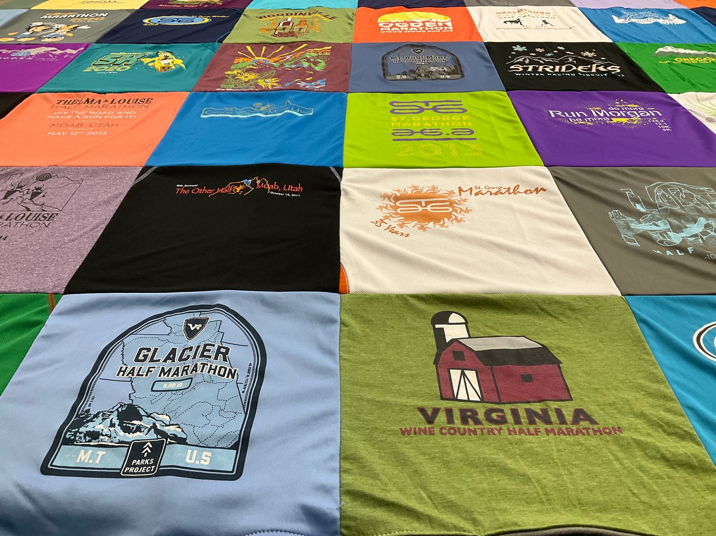 T-shirt quilt with running, marathons themes by Teresa from UT