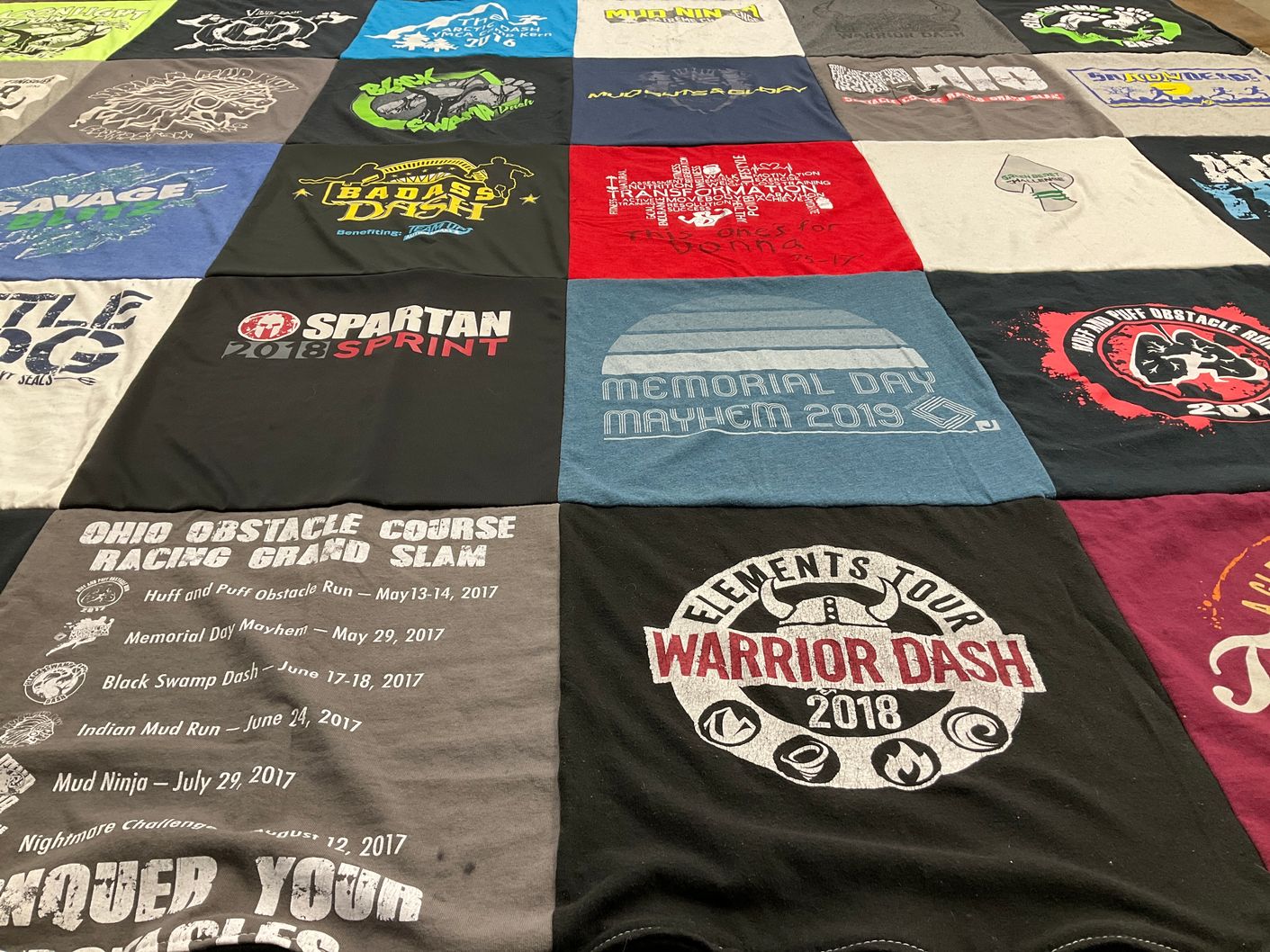 T-shirt quilt with obstacle, course themes by Julie from OH