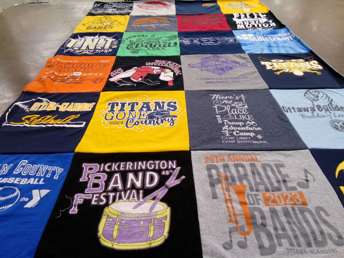 T-shirt quilt featuring ottawa-glandorf softball team, pickerington band team by Marcia from OH
