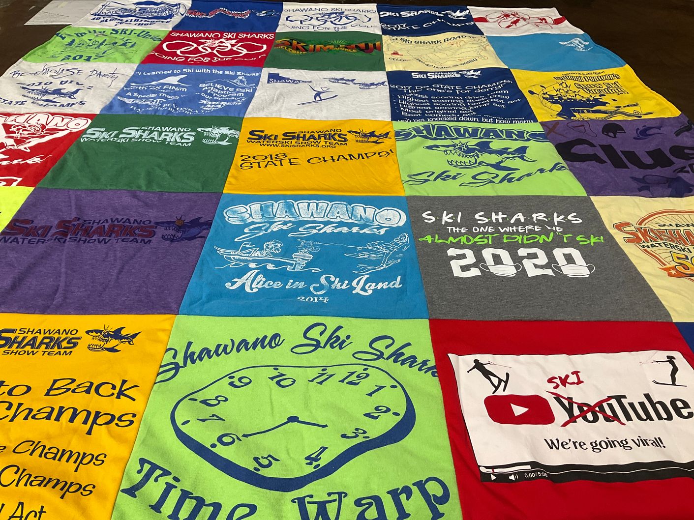 T-shirt quilt featuring shawan ski sharks water ski show team by Tracy from WI
