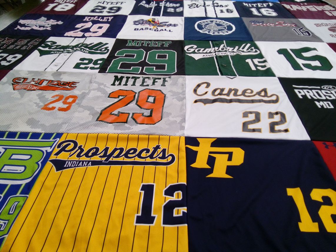 T-shirt quilt with baseball themes by Kelley from MD