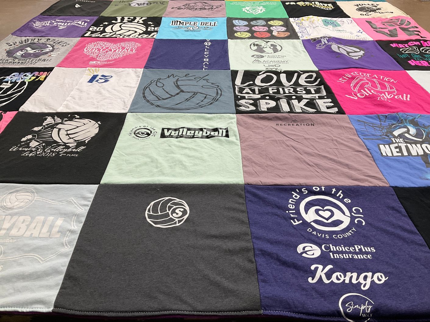 T-shirt quilt with volleyball, sports themes by Stacie from UT