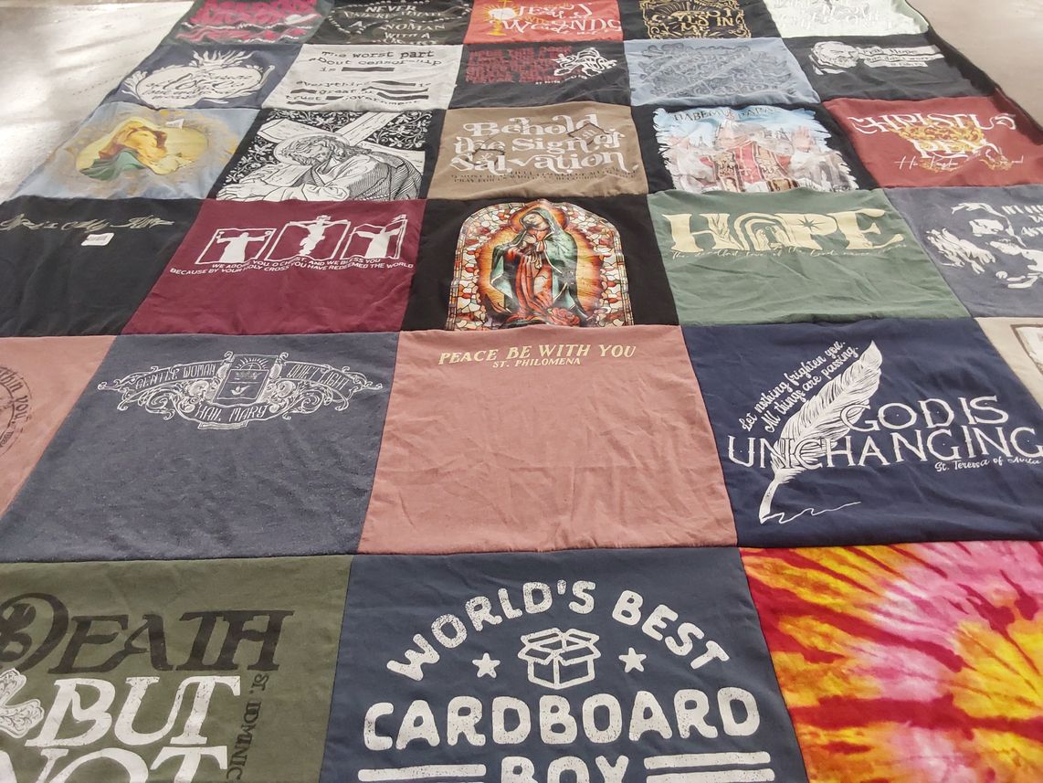 T-shirt quilt with religion, faith themes by Lana from WA