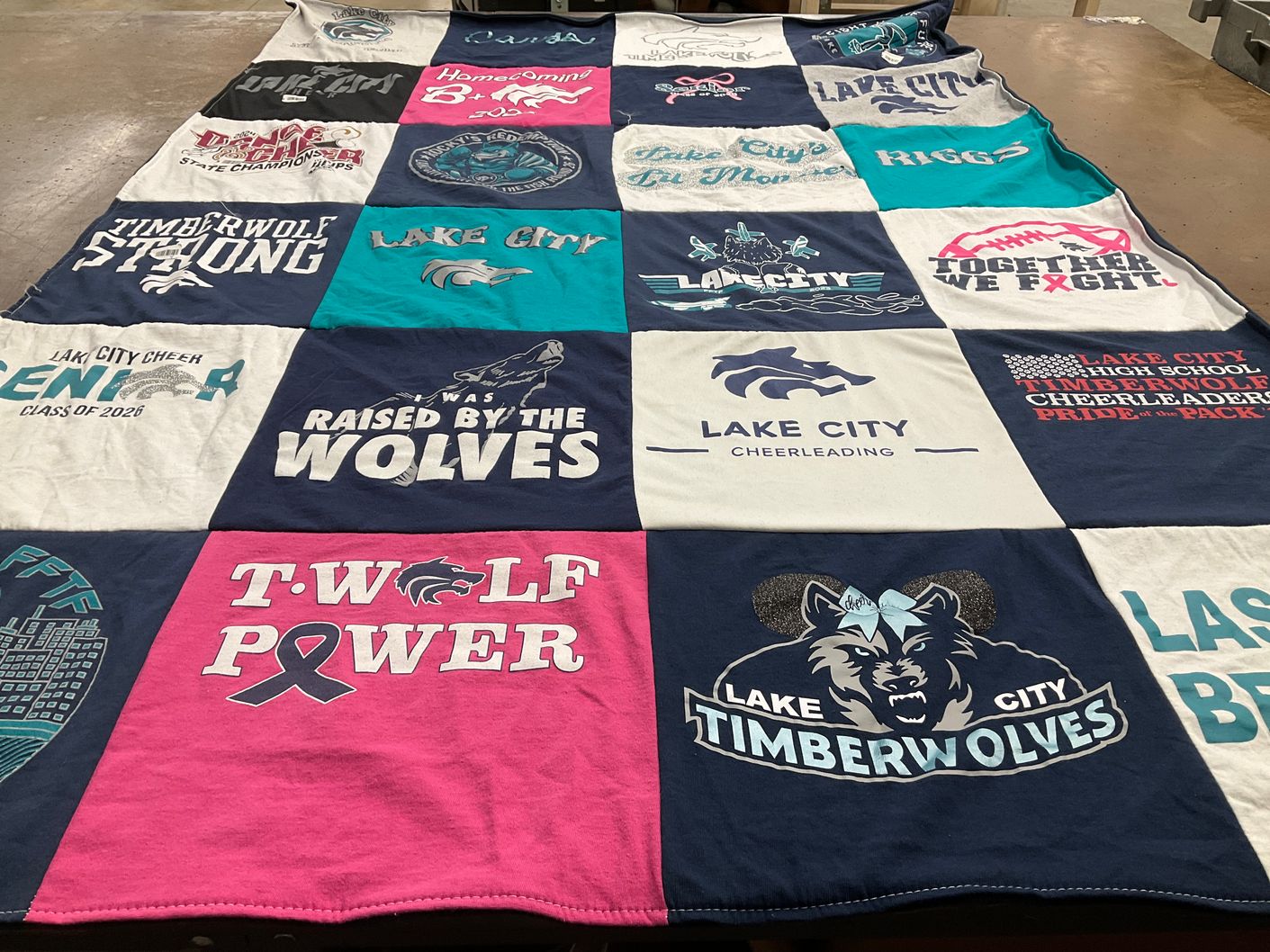 T-shirt quilt featuring lake city timberwolves by Christy from ID