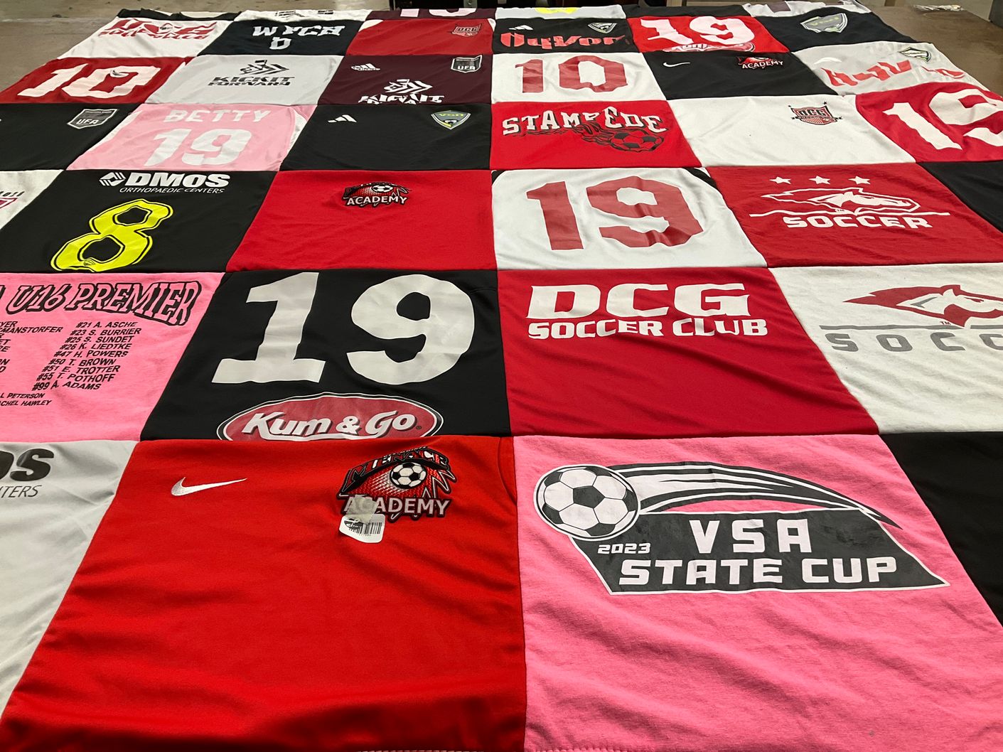 T-shirt quilt featuring union soccer academy, dcg soccer club by Tiffany from IA