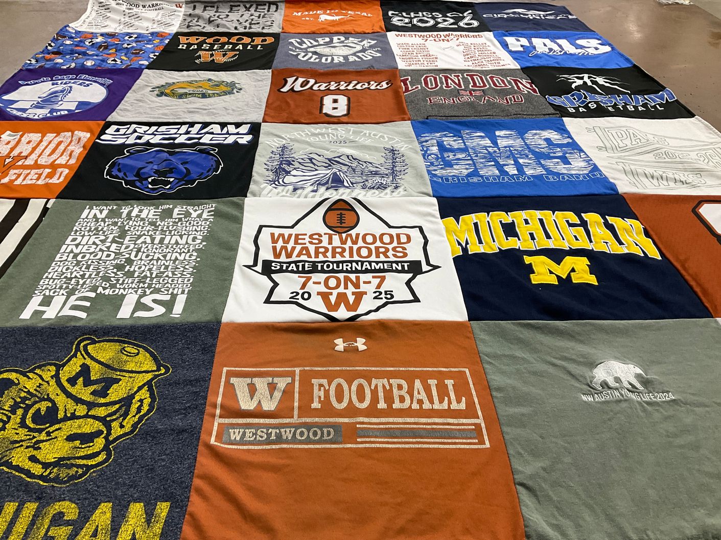 T-shirt quilt featuring westwood warriors, grisham warriors by Shawn from TX