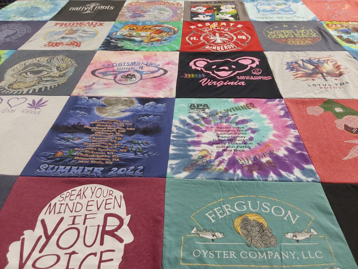 T-shirt quilt with art, nature themes by kathryn from NC