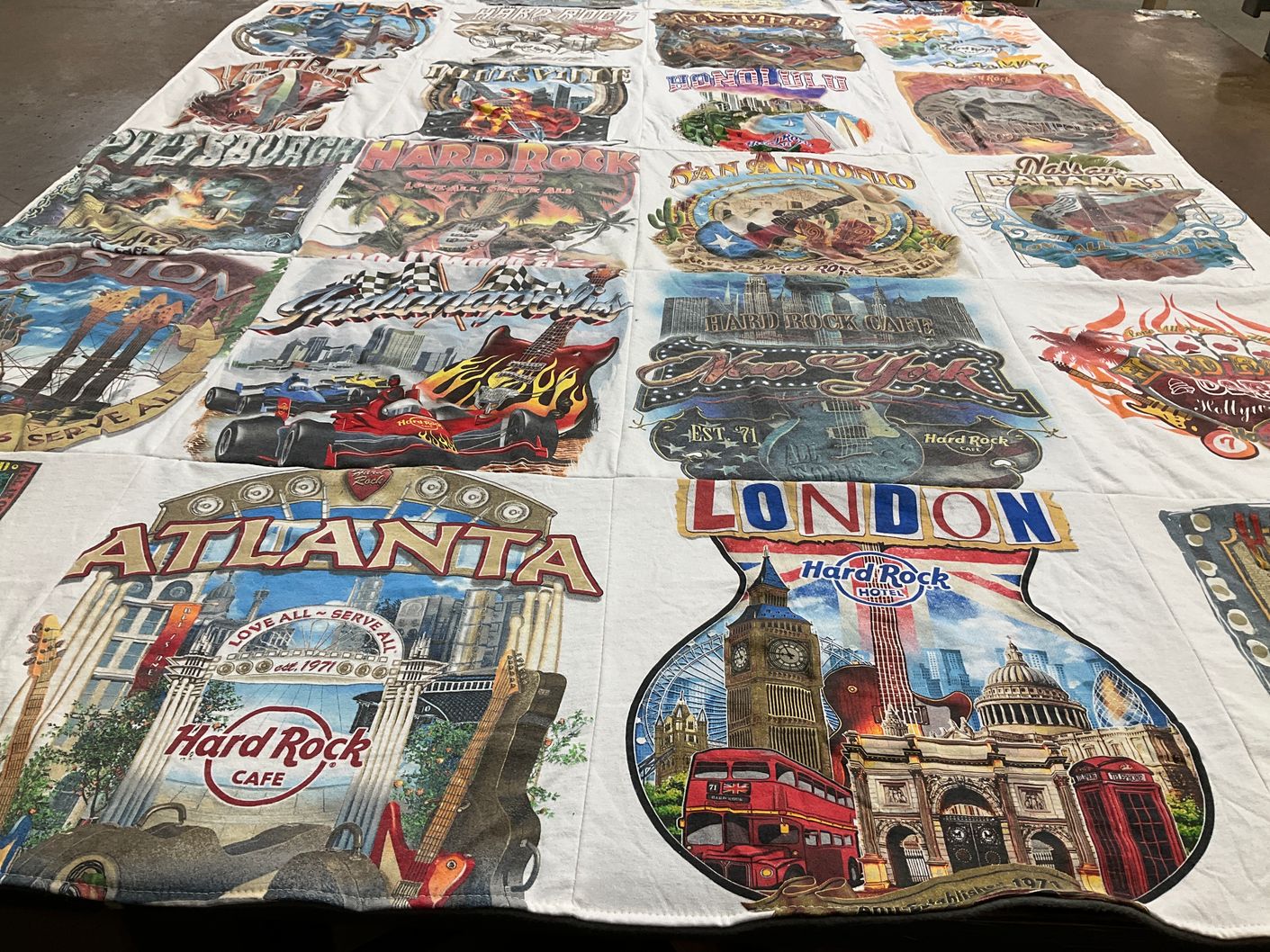 T-shirt quilt with hard rock, music themes by Rebecca from OH