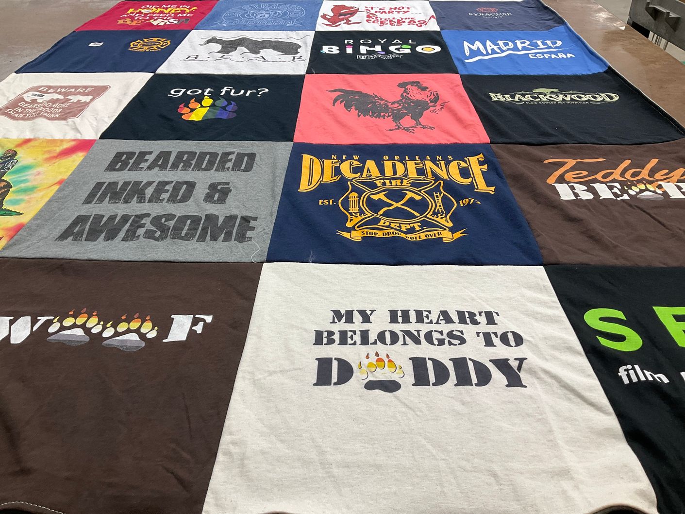 T-shirt quilt with bingo, fire themes by Robert from OH