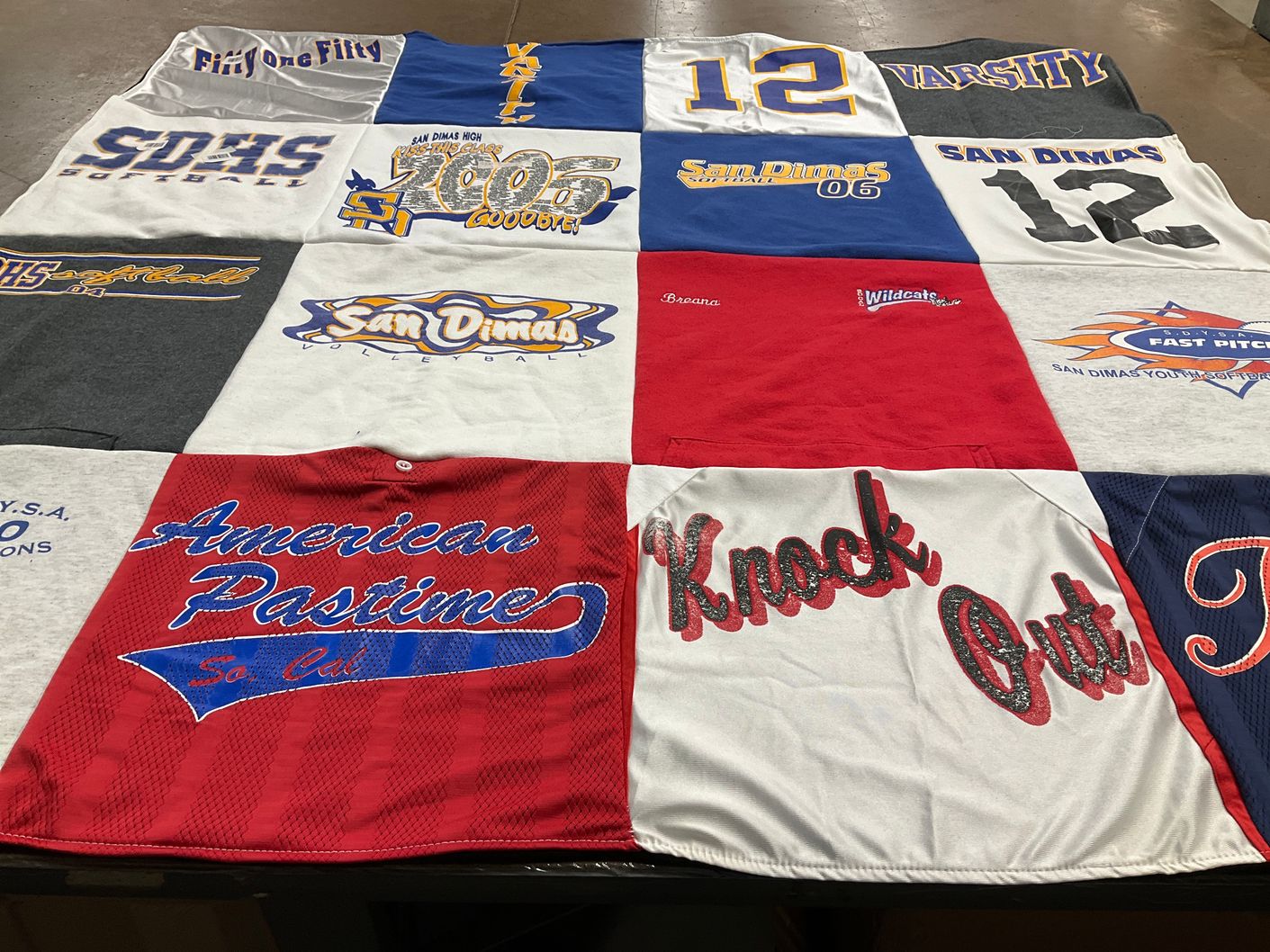 T-shirt quilt from san dimas high school by Jean from CA