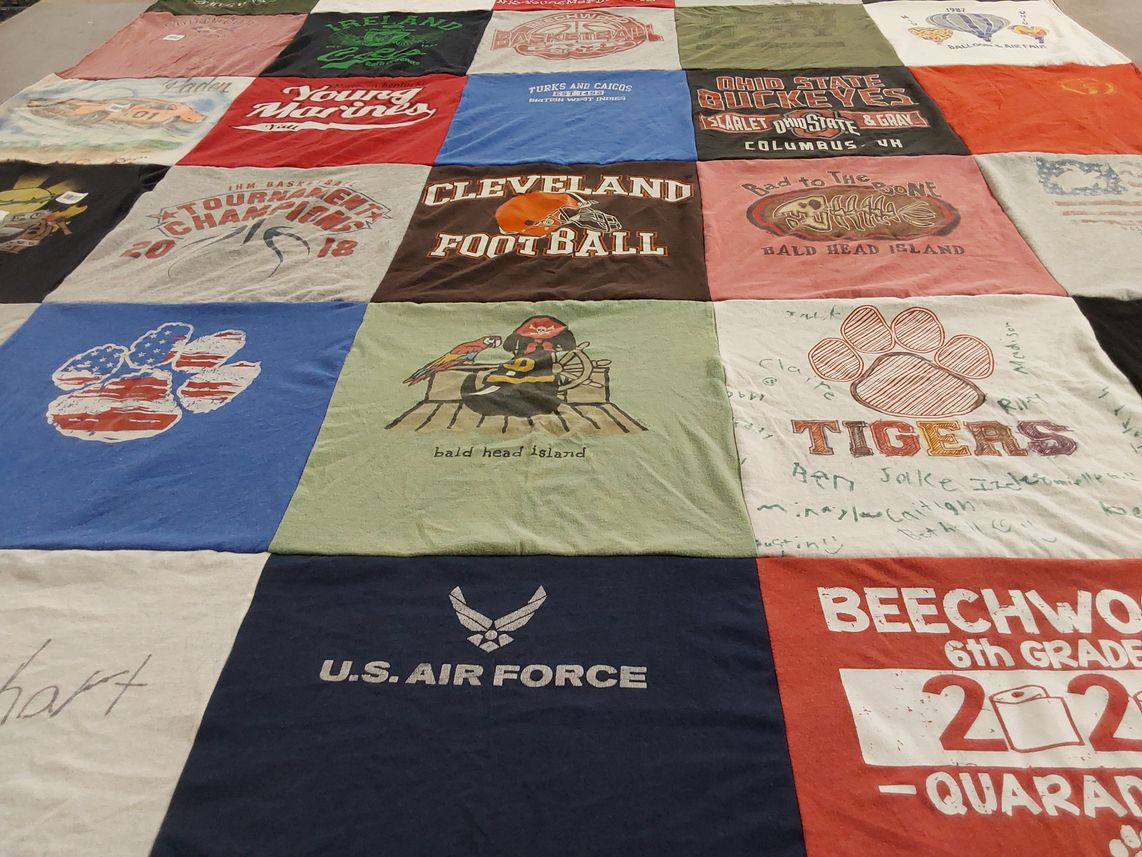 T-shirt quilt featuring cleveland football, ohio state university buckeyes by Amanda from KY