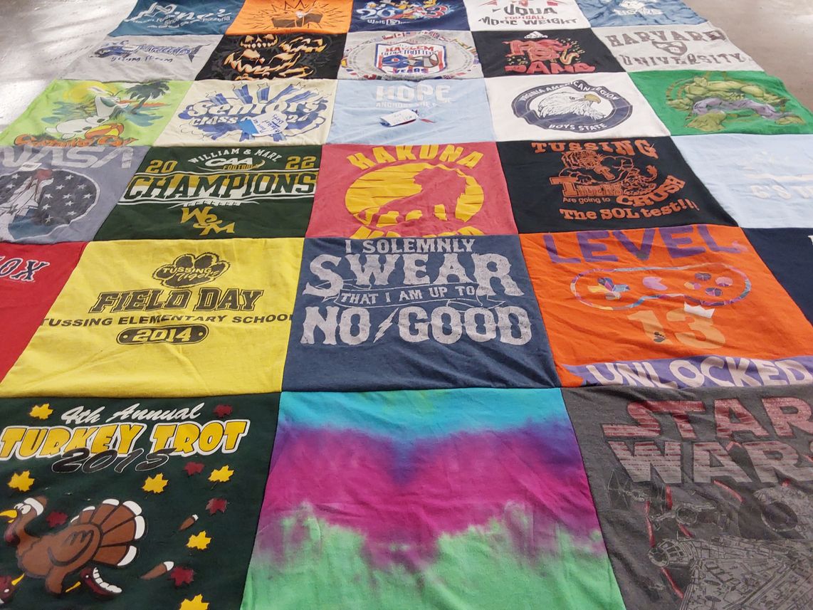 T-shirt quilt from william & mary university, tussing elementary school by Suzanne from VA