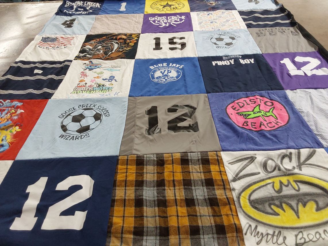 T-shirt quilt featuring goose creek high school wizards, blue jays by Jennifer from SC