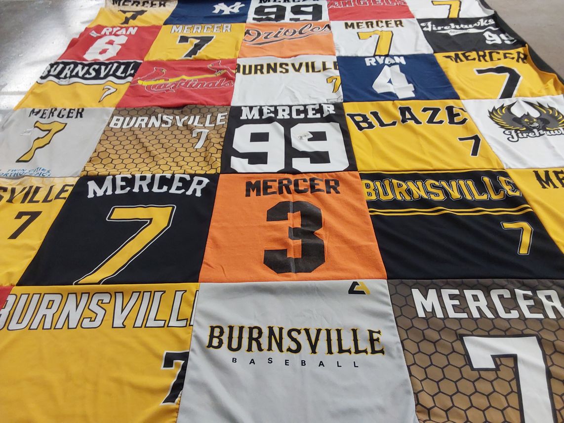 T-shirt quilt from mercer university, burnsville high school by Beth from MN