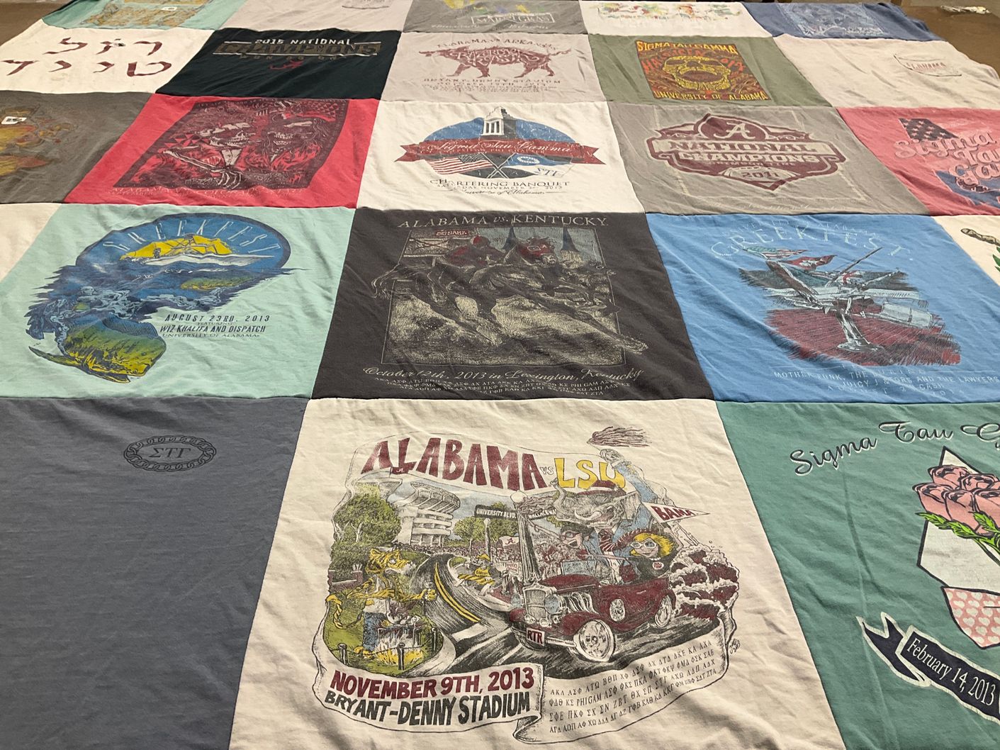 T-shirt quilt featuring university of alabama football, lsu football by Allison from GA