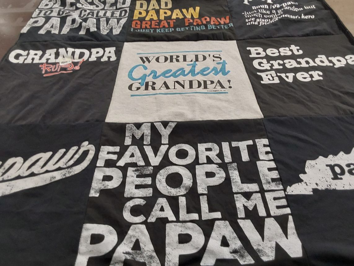 T-shirt quilt with family, grandparent themes by Sherry from IN