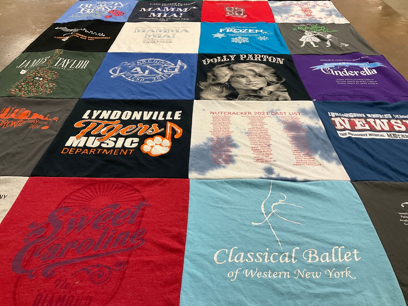 T-shirt quilt featuring lyndoonville tigers by Regina from NY