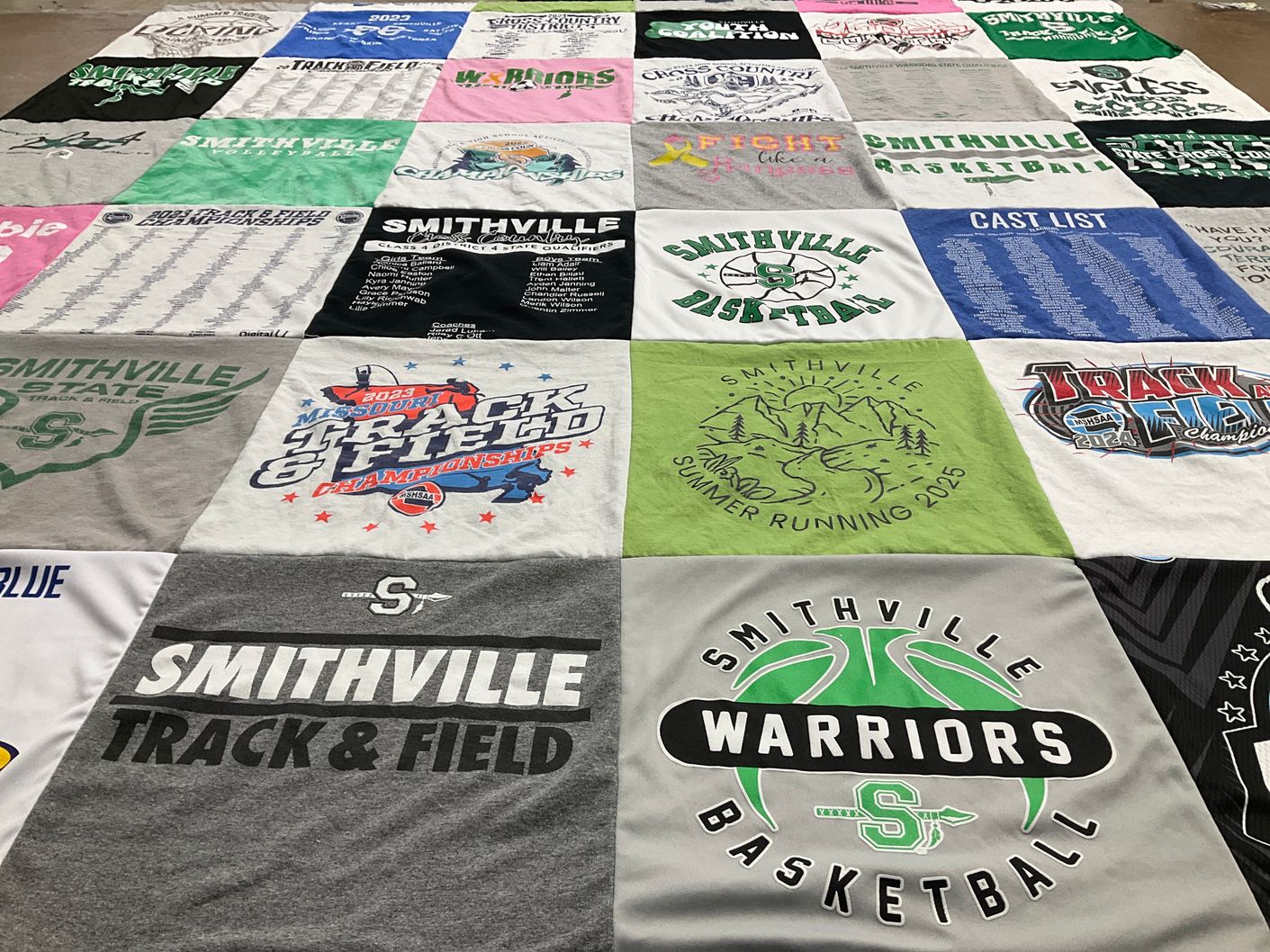 T-shirt quilt featuring smithville warriors basketball, smithville track and field by Tiffani from MO