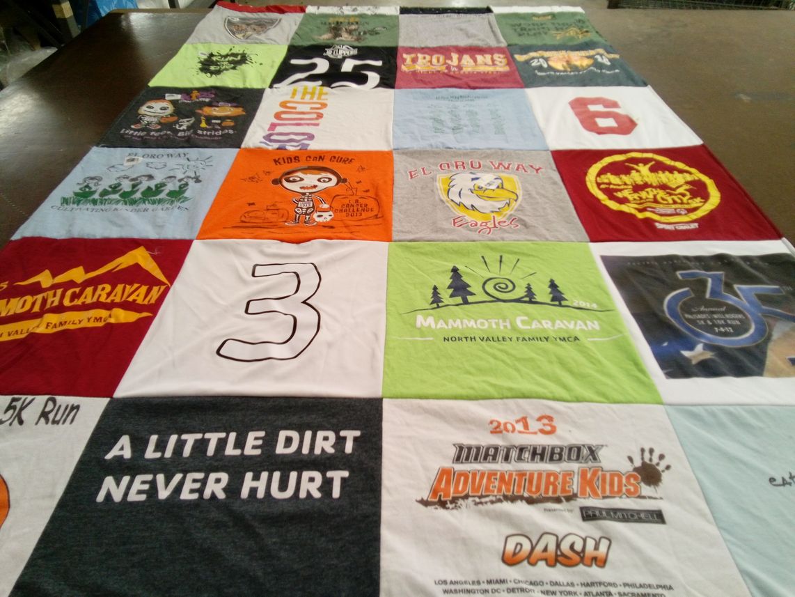 T-shirt quilt featuring eagles, trojans by Regina from CA