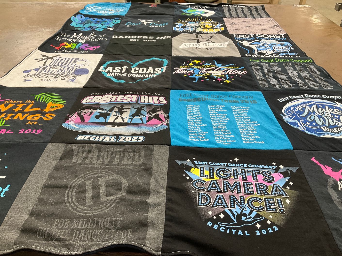 T-shirt quilt with dance, performance themes by Lauren from NJ