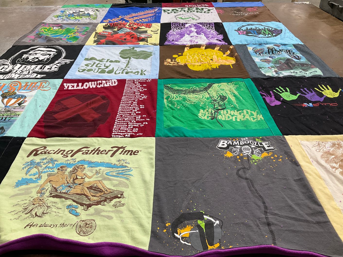 T-shirt quilt with music, festivals themes by Jessica from NY