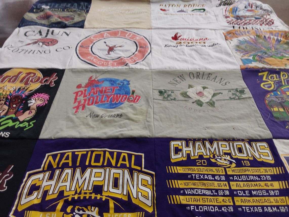 T-shirt quilt featuring louisiana state university tigers by Paula from LA