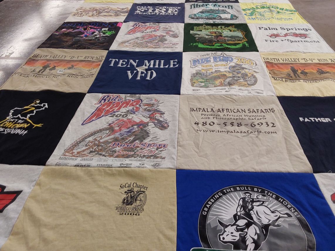 T-shirt quilt with motorcycling, safari themes by robert from NV