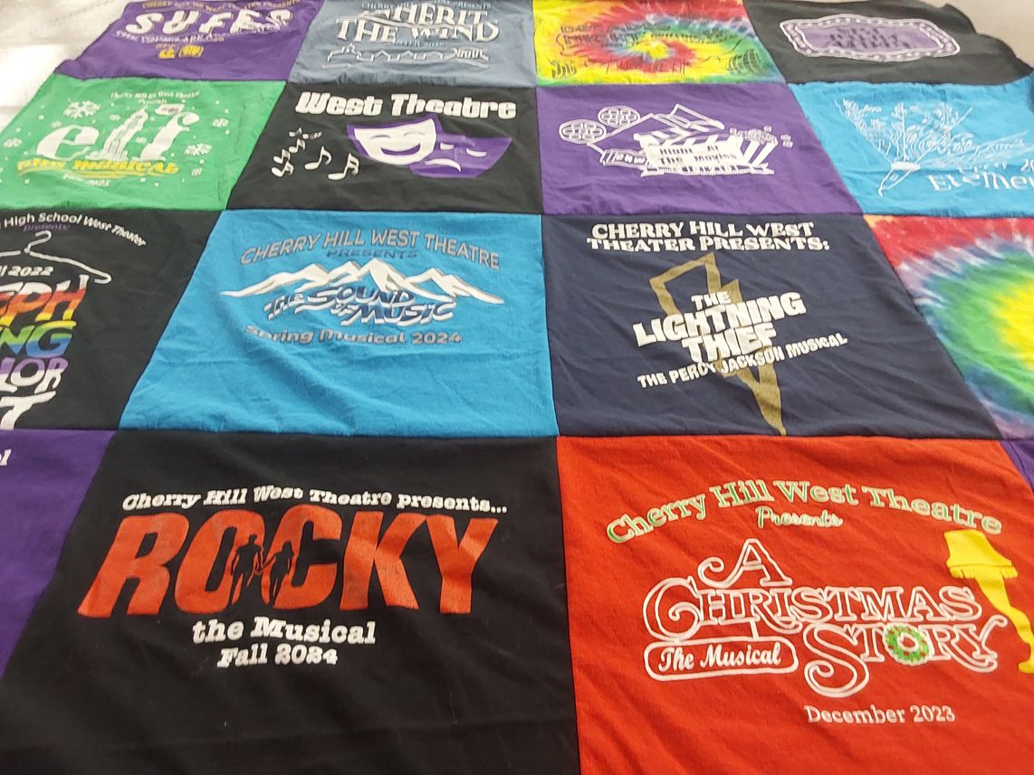 T-shirt quilt with theatre, musicals themes by Carole from NJ