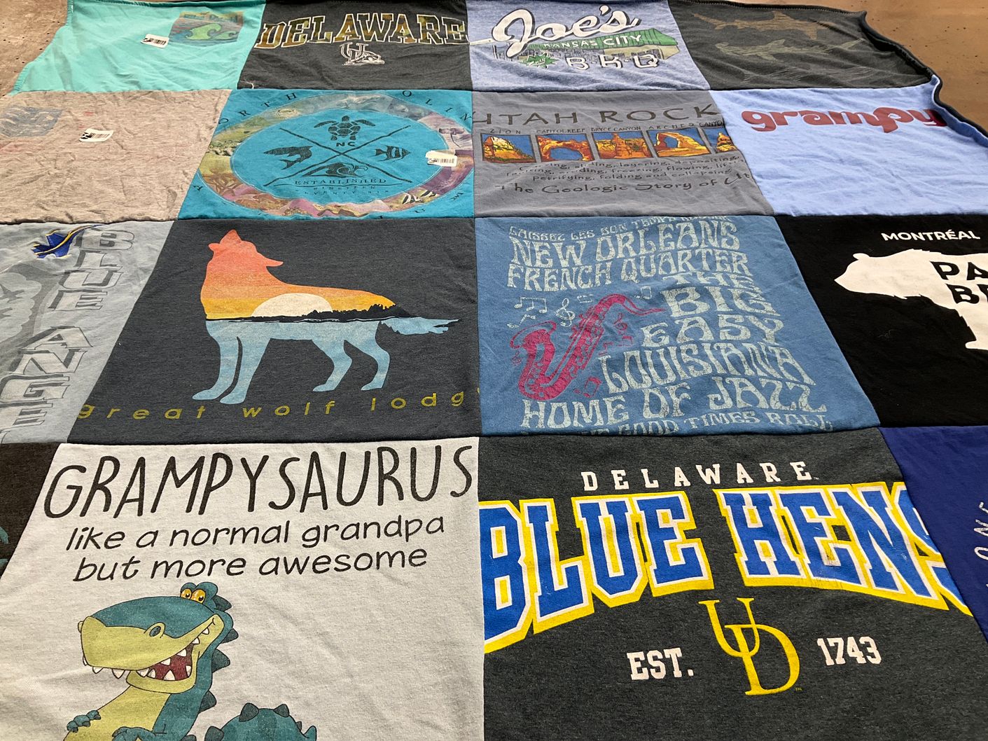 T-shirt quilt featuring university of delaware blue hens by Abby from DE