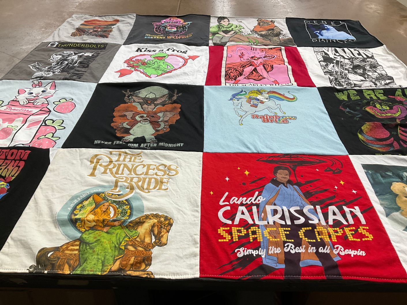 T-shirt quilt with movies, comics themes by Ariella from WA