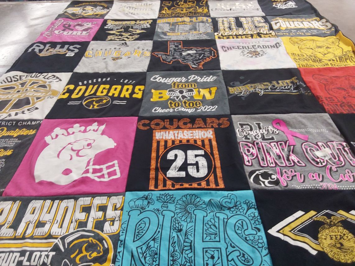 T-shirt quilt featuring rosebud lott cougars by Linda from TX