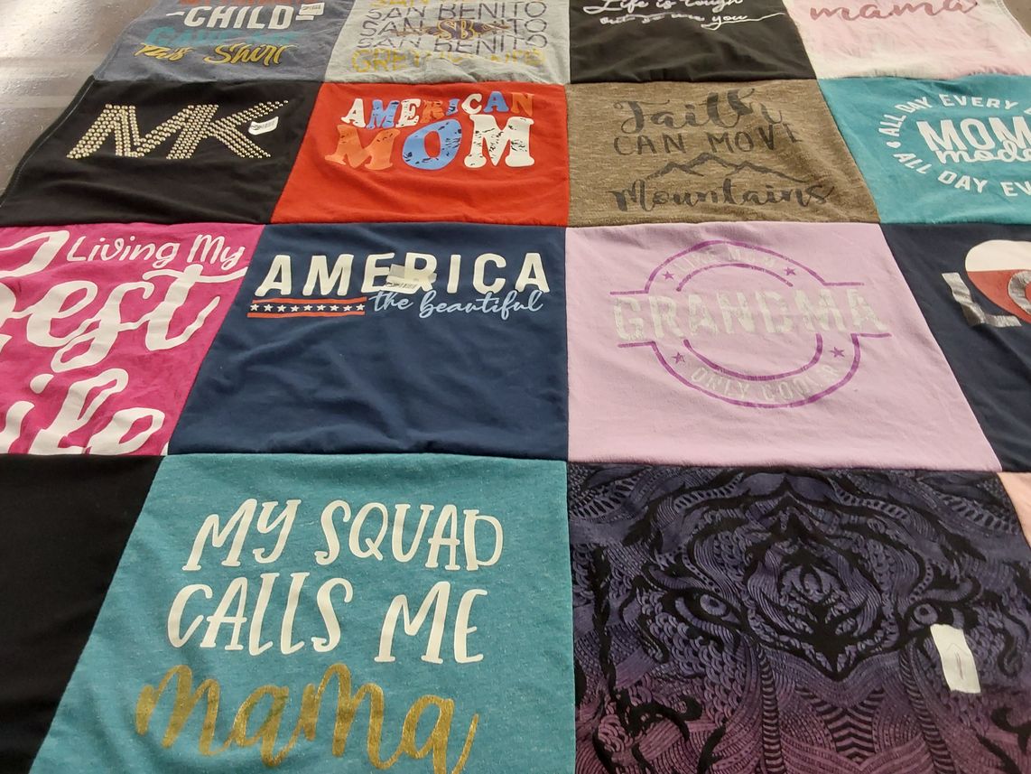 T-shirt quilt with family, patriotism themes by Joe from TX