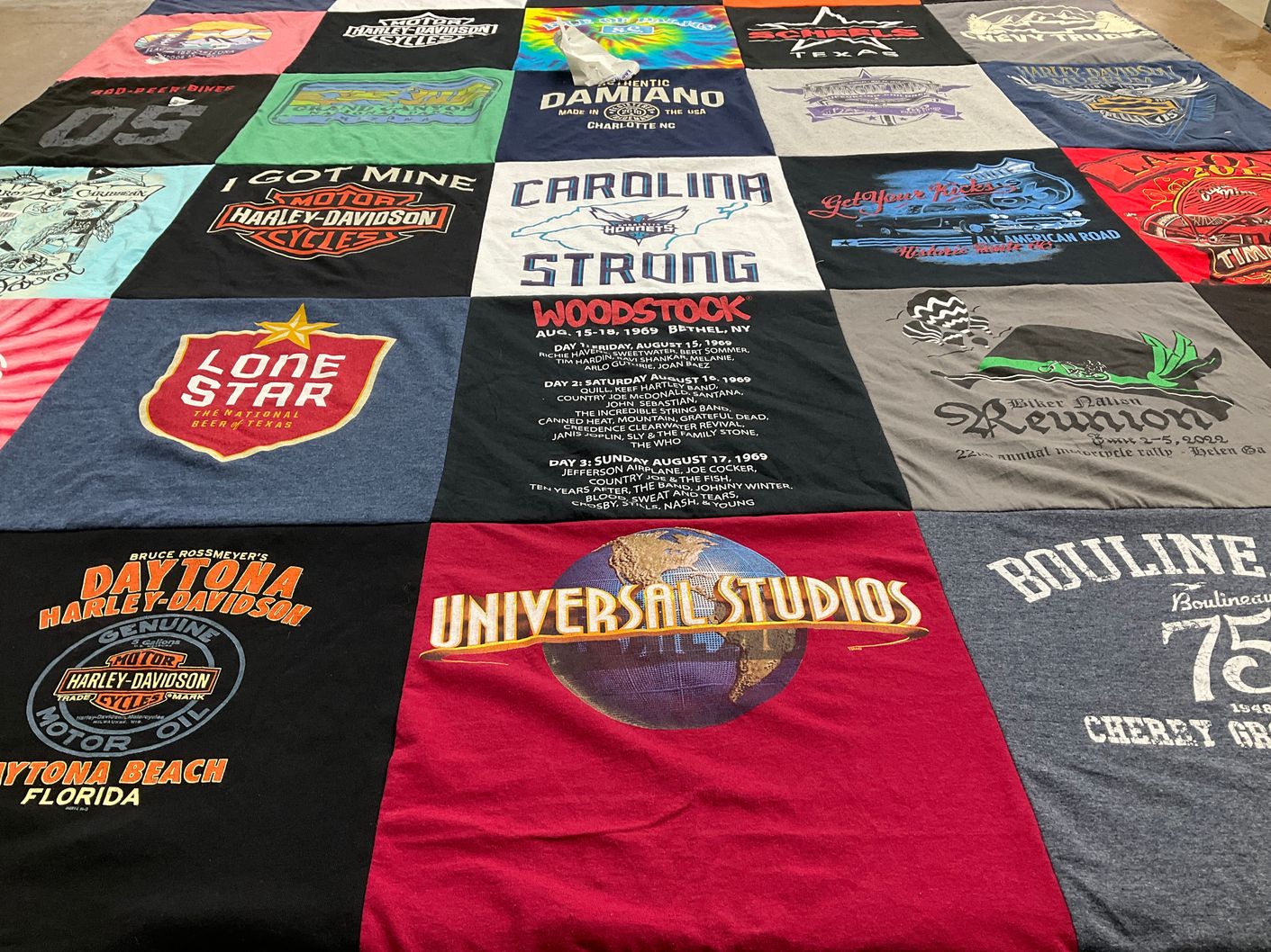 T-shirt quilt with motorcycles, events themes by Catherine from NC
