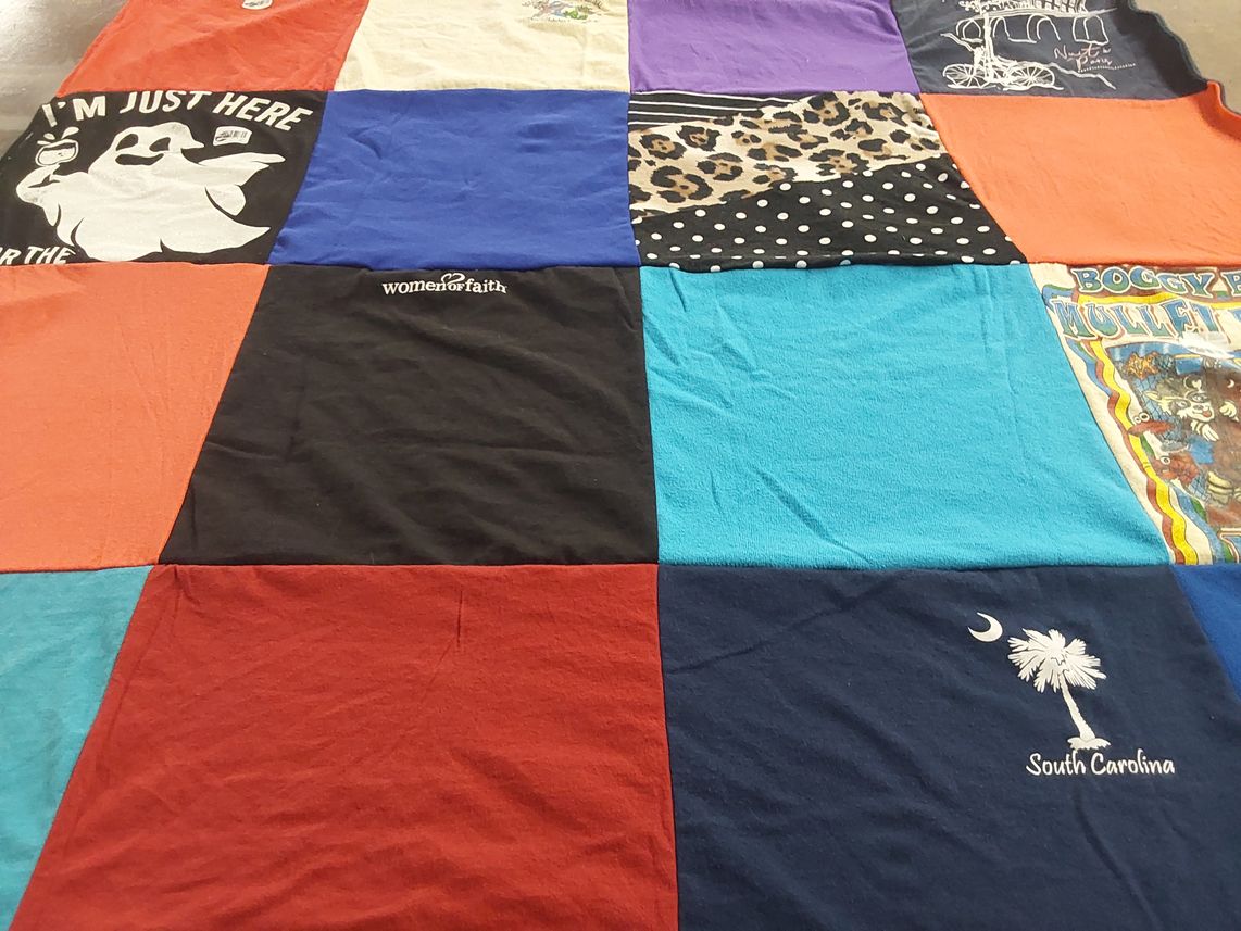 T-shirt quilt with faith themes by Kim from GA